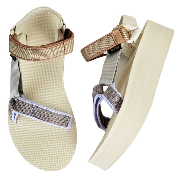 NWB Teva flatform universal karina strappy sandals macaroon metallic multi - Picture 2 of 15